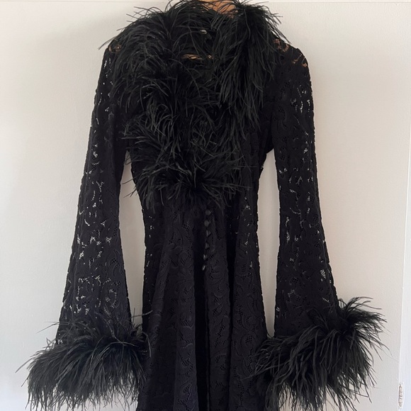 Trashy lingerie floor length black ostrich feather lace night gown robe - Picture 5 of 7